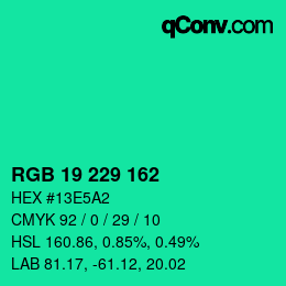 Color code: RGB 19 229 162 | qconv.com