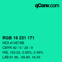 Color code: RGB 19 231 171 | qconv.com