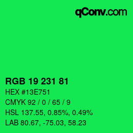 颜色代码: RGB 19 231 81 | qconv.com