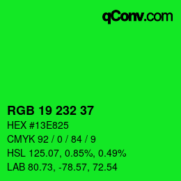 Color code: RGB 19 232 37 | qconv.com