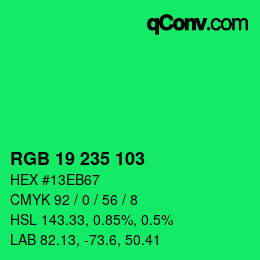 Color code: RGB 19 235 103 | qconv.com