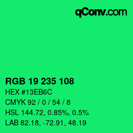 カラーコード: RGB 19 235 108 | qconv.com