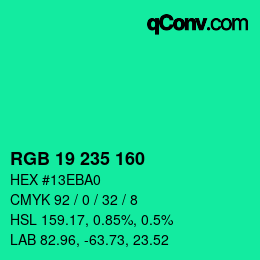 Color code: RGB 19 235 160 | qconv.com