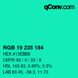 Color code: RGB 19 235 184 | qconv.com