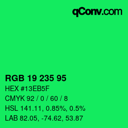 Color code: RGB 19 235 95 | qconv.com