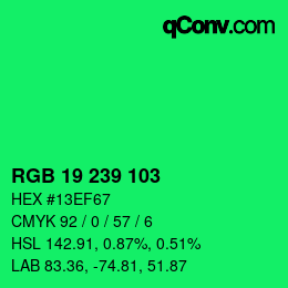カラーコード: RGB 19 239 103 | qconv.com