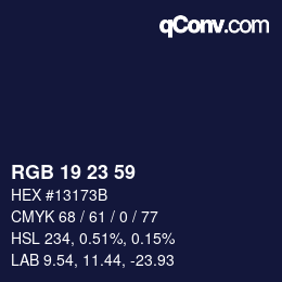 Color code: RGB 19 23 59 | qconv.com