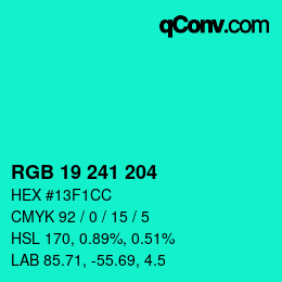 Color code: RGB 19 241 204 | qconv.com