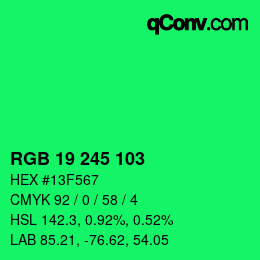 カラーコード: RGB 19 245 103 | qconv.com