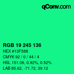 カラーコード: RGB 19 245 136 | qconv.com