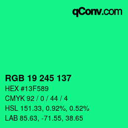 カラーコード: RGB 19 245 137 | qconv.com
