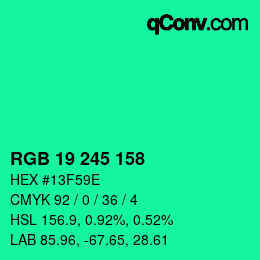 Color code: RGB 19 245 158 | qconv.com