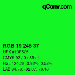 Color code: RGB 19 245 37 | qconv.com