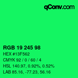 カラーコード: RGB 19 245 98 | qconv.com