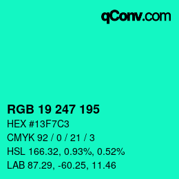 カラーコード: RGB 19 247 195 | qconv.com