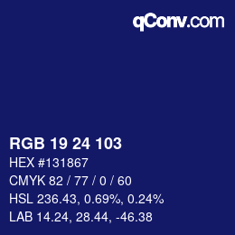 Color code: RGB 19 24 103 | qconv.com