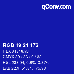 カラーコード: RGB 19 24 172 | qconv.com