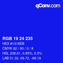 Color code: RGB 19 24 235 | qconv.com