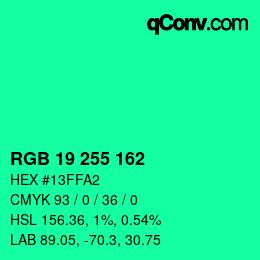 カラーコード: RGB 19 255 162 | qconv.com
