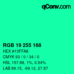 カラーコード: RGB 19 255 168 | qconv.com