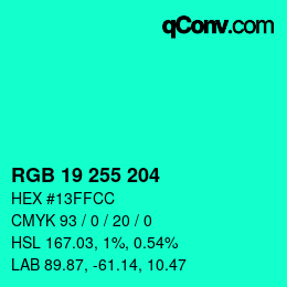 Color code: RGB 19 255 204 | qconv.com