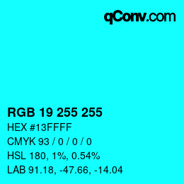 Color code: RGB 19 255 255 | qconv.com