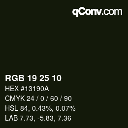 Color code: RGB 19 25 10 | qconv.com