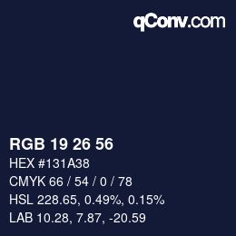 Color code: RGB 19 26 56 | qconv.com