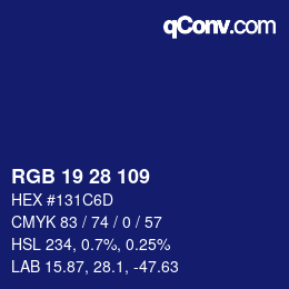 Color code: RGB 19 28 109 | qconv.com