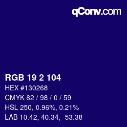 Color code: RGB 19 2 104 | qconv.com