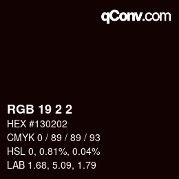 Farbcode: RGB 19 2 2 | qconv.com