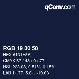 Color code: RGB 19 30 58 | qconv.com