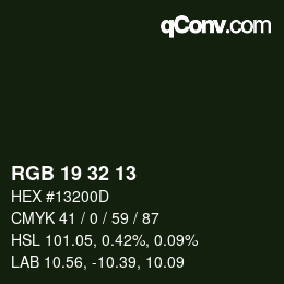 Color code: RGB 19 32 13 | qconv.com