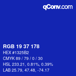 カラーコード: RGB 19 37 178 | qconv.com