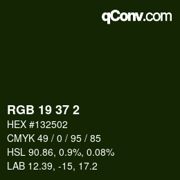 Color code: RGB 19 37 2 | qconv.com