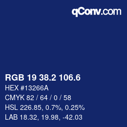 カラーコード: RGB 19 38.2 106.6 | qconv.com