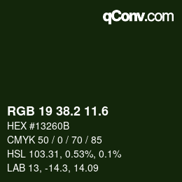 カラーコード: RGB 19 38.2 11.6 | qconv.com