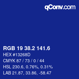 カラーコード: RGB 19 38.2 141.6 | qconv.com