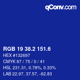 カラーコード: RGB 19 38.2 151.6 | qconv.com
