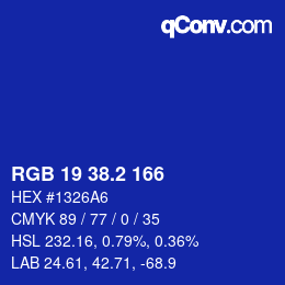 Color code: RGB 19 38.2 166 | qconv.com