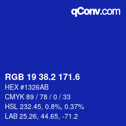 カラーコード: RGB 19 38.2 171.6 | qconv.com