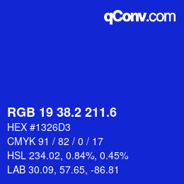 カラーコード: RGB 19 38.2 211.6 | qconv.com