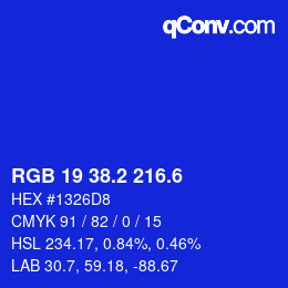 カラーコード: RGB 19 38.2 216.6 | qconv.com
