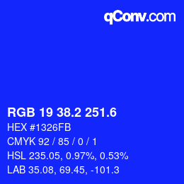 カラーコード: RGB 19 38.2 251.6 | qconv.com