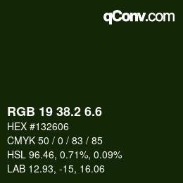 カラーコード: RGB 19 38.2 6.6 | qconv.com