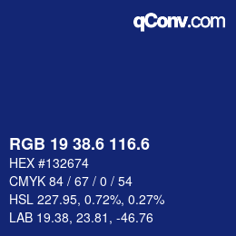 カラーコード: RGB 19 38.6 116.6 | qconv.com