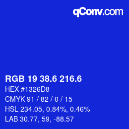 カラーコード: RGB 19 38.6 216.6 | qconv.com