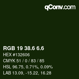 カラーコード: RGB 19 38.6 6.6 | qconv.com