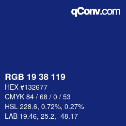 Color code: RGB 19 38 119 | qconv.com