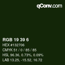 Color code: RGB 19 39 6 | qconv.com